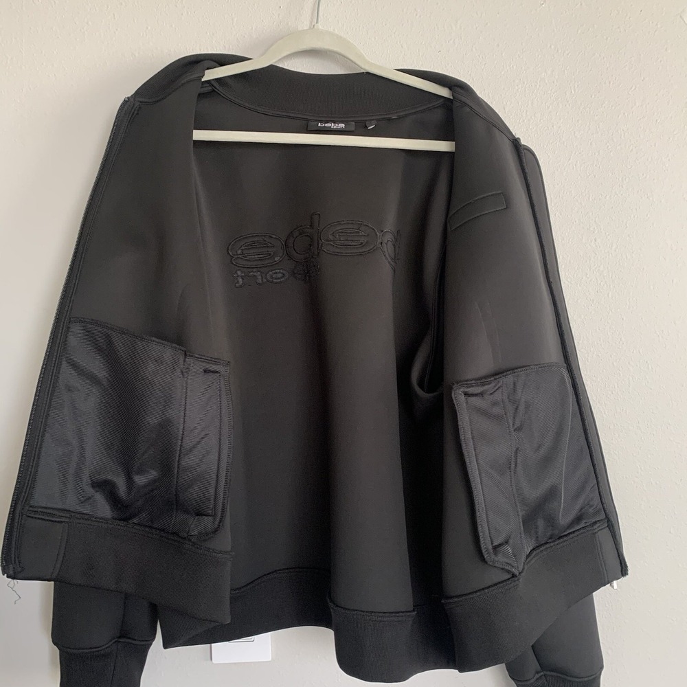 Bebe Sport Black Rhinestone Logo Zip-Up Bomber Jacket Y2K Athleisure Women's XXL - Picture 9 of 13